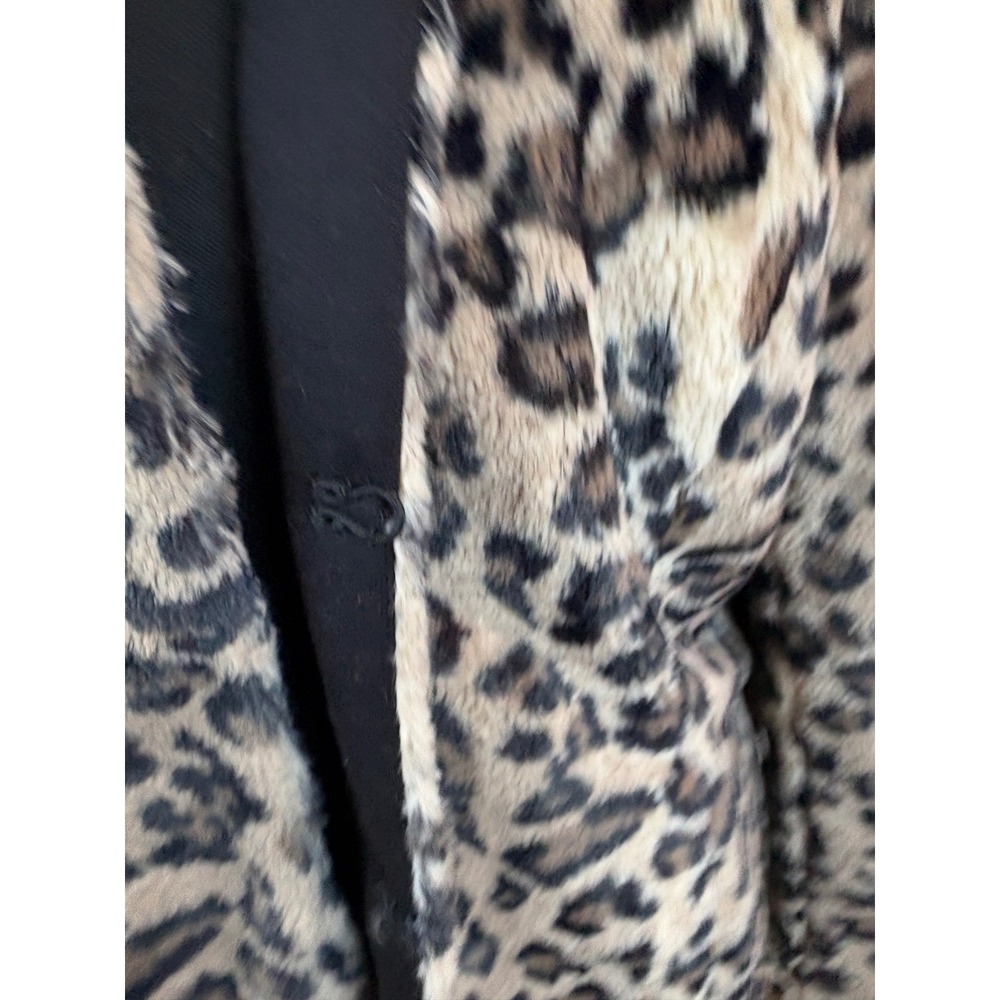 JM Collection Leopard Print Faux Fur Jacket Womens Medium Brown Black Collared - Picture 2 of 11